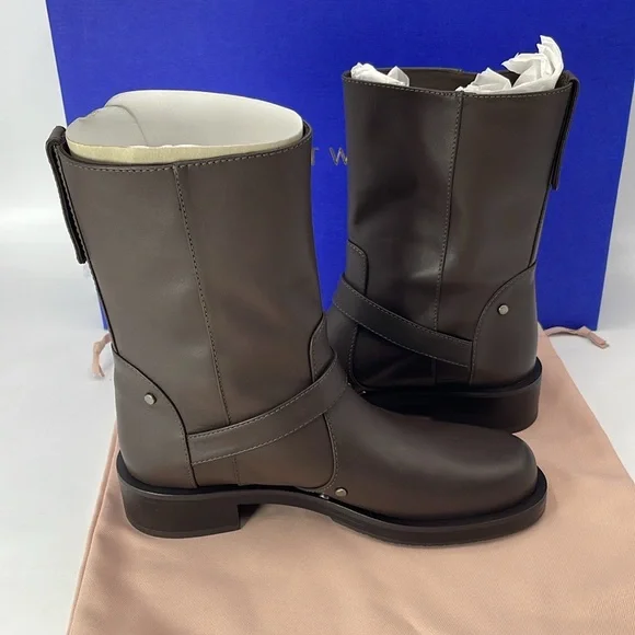 Stuart Weitzman Women Maverick Pull On Moto Booties Size US 7B Walnut Leather - Picture 5 of 9